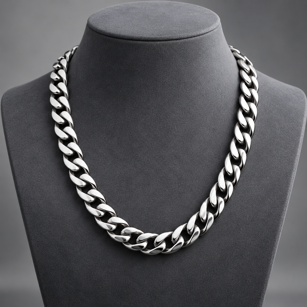 Men’s platinum chain models showcasing traditional interlocking curb links with high polish