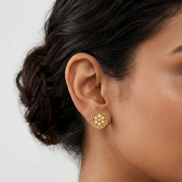 0.12 Ct total lab-grown round diamond stud earrings (0.06 Ct each), GLI certified, set in hallmarked 9K, 14K, 18K gold or 950 platinum, ethical luxury jewelry.
