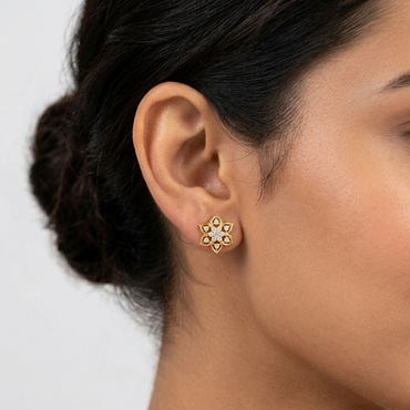 0.14 Ct total lab-grown round diamond stud earrings (0.07 Ct each), GLI certified, set in hallmarked 9K, 14K, 18K gold or 950 platinum, minimal ethical luxury design.