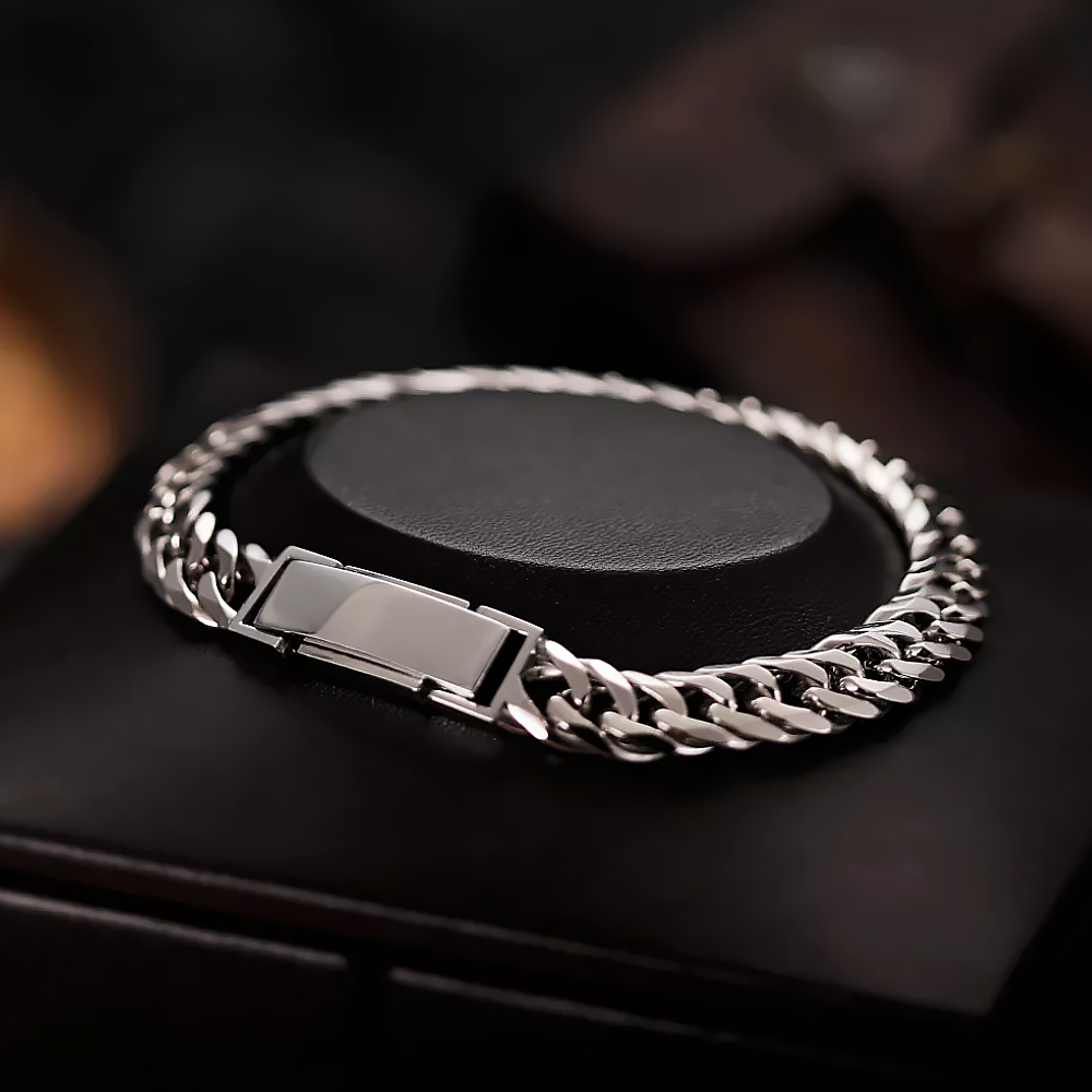 Thick platinum double Cuban hollow bracelet men