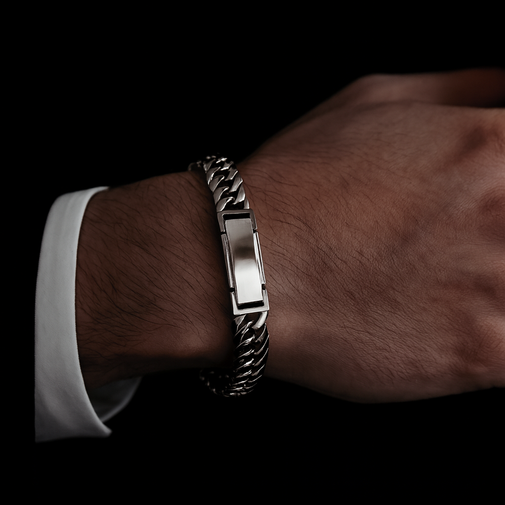 Thick platinum double Cuban hollow bracelet men