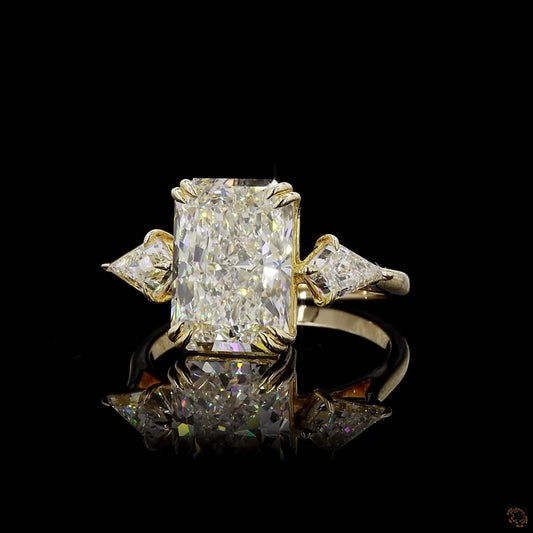 Yellow gold lab grown diamond ring radiant and kite cut