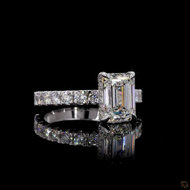 2.30 ct emerald and round lab grown diamond ring white gold