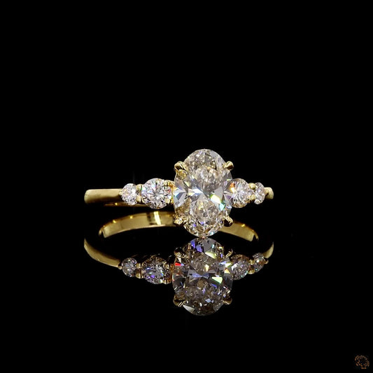 Yellow gold lab grown diamond ring oval and round cut 1.32 carat