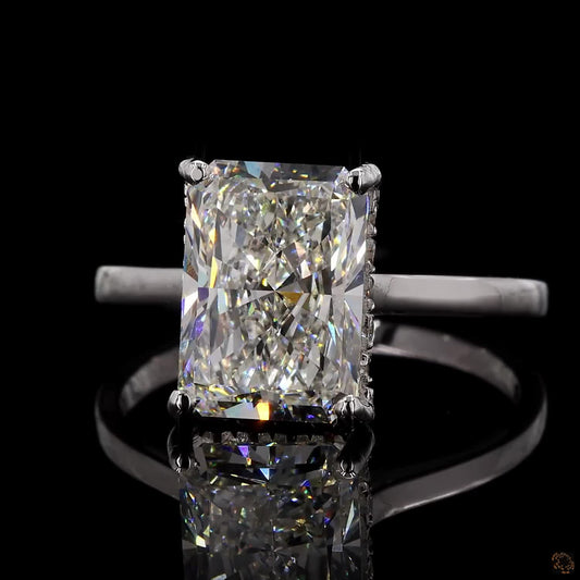 White gold lab grown diamond halo ring 4.36 carat radiant round