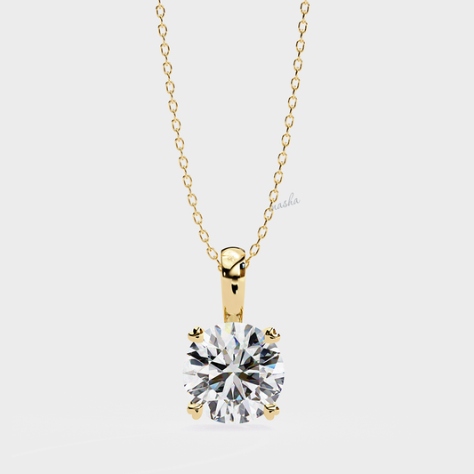 Lab grown round cut solitaire pendant with chain in yellow gold