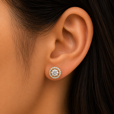 Round Lab Grown Diamond Stud Earrings In 9K Yellow Gold