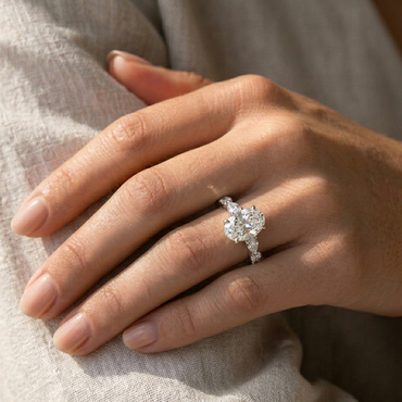 White Gold Oval Lab-Grown Diamond Accent Ring