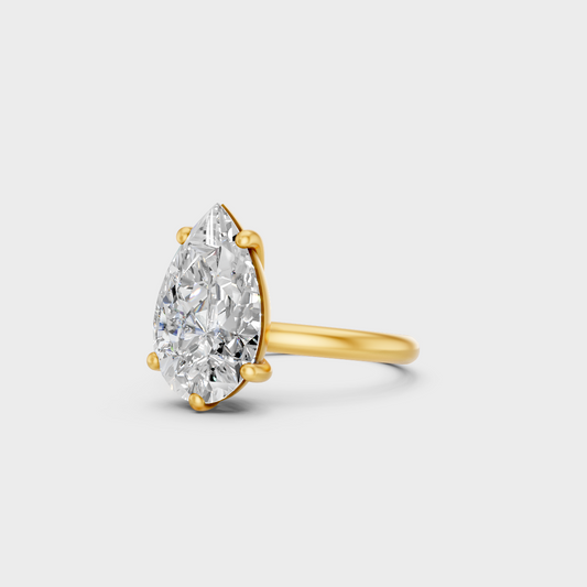 Certified 5 Ct Pear-Cut Lab-Grown Diamond Engagement Ring in 18K Yellow Gold.