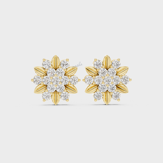 0.45 Carat Each Lab-Grown Round Diamond Stud Earrings In Yellow Gold