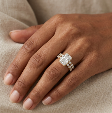 4 Ct Radiant & Round Lab Grown Diamond Ring Set In 9K 14K 18K Yellow White Rose Gold Or 950 Platinum