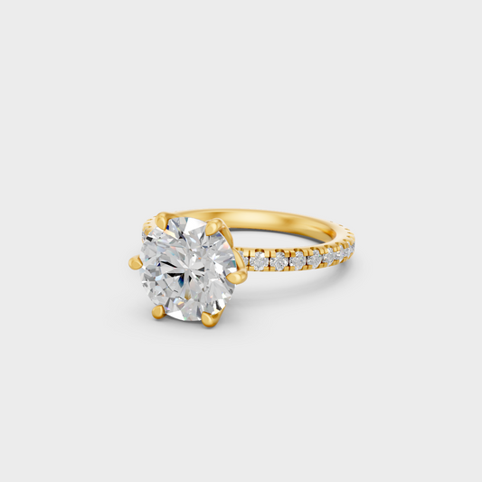 Certified 2.4 Ct Round-Cut Lab-Grown Diamond Engagement Ring in 18K Yellow Gold.