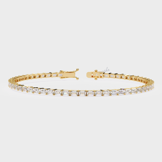 Certified GLI emerald cut lab grown diamond tennis bracelet in yellow gold 9K 14K 18K