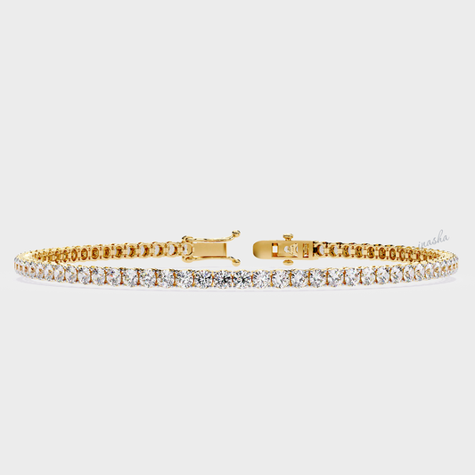 Certified GLI round cut lab grown diamond tennis bracelet in yellow gold 9K 14K 18K
