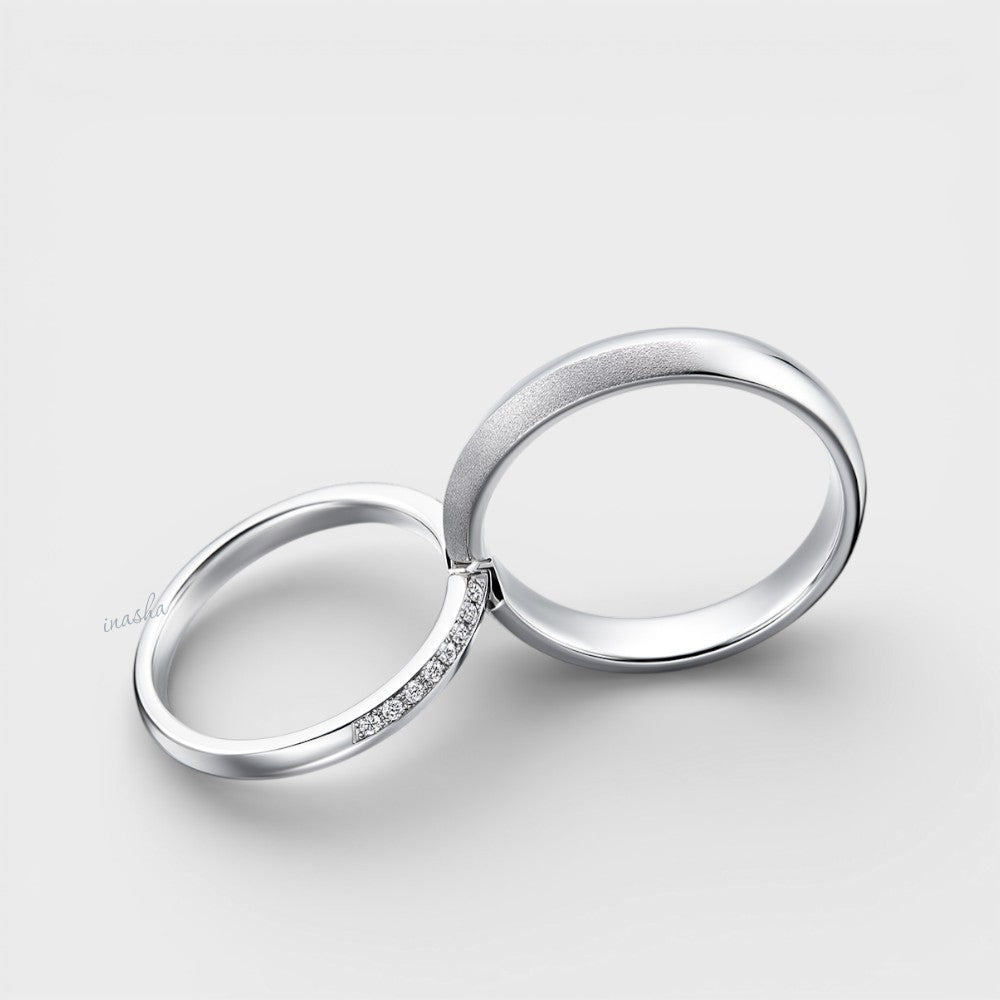 Platinum Couple Ring Set – Women’s 0.24ct Diamond & Men’s Simple Band