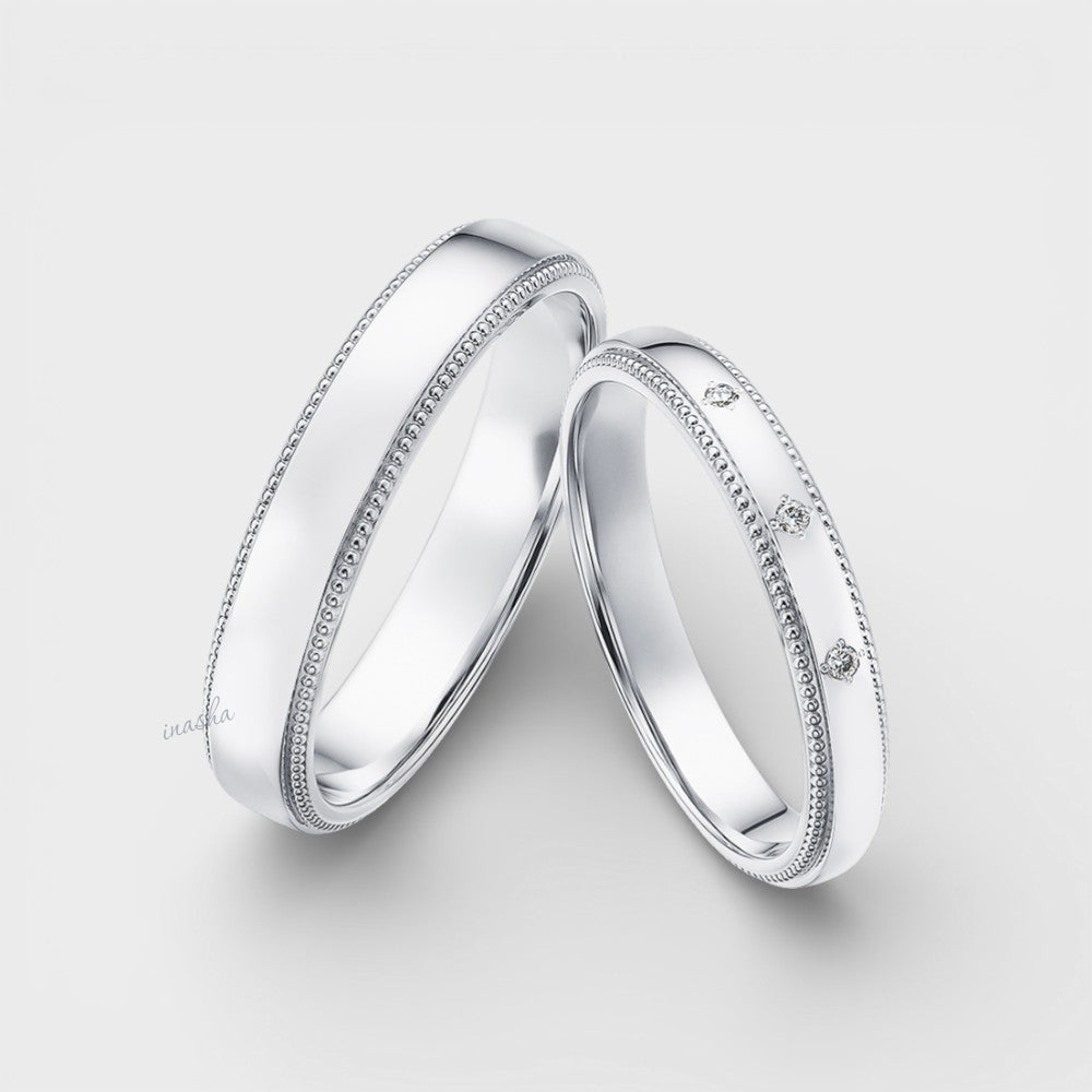 Luxury white gold & platinum lab grown diamond couple rings set for engagement and wedding bands