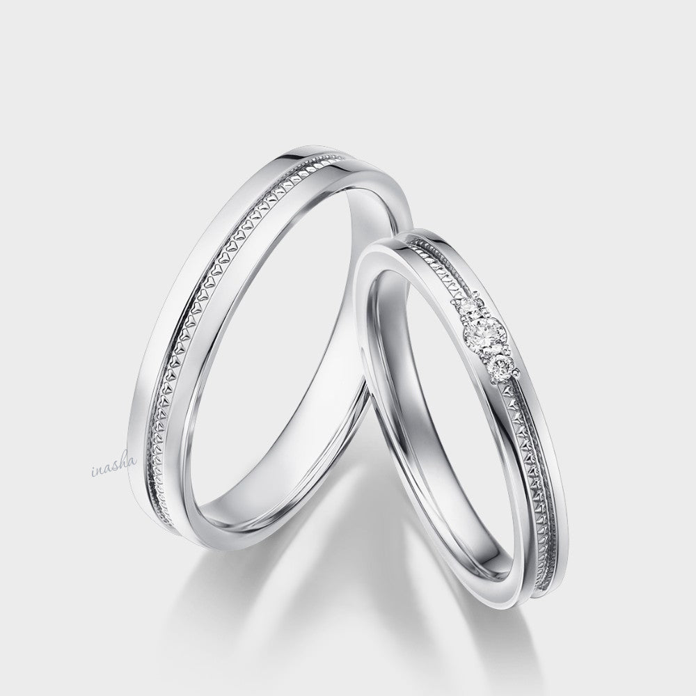 Luxury white gold & platinum lab grown diamond couple rings set for engagement and wedding bands