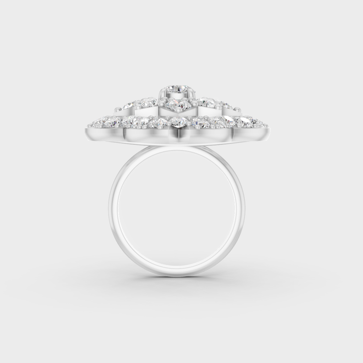 Exquisite prong details securing a massive Round Cut Lab Diamond on a polished 950 Platinum Band.