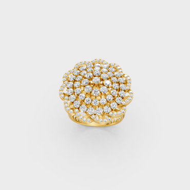 Side profile of an Ethical Luxury Statement Ring showcasing a Round Brilliant Lab Diamond on an 18K Yellow Gold Band.