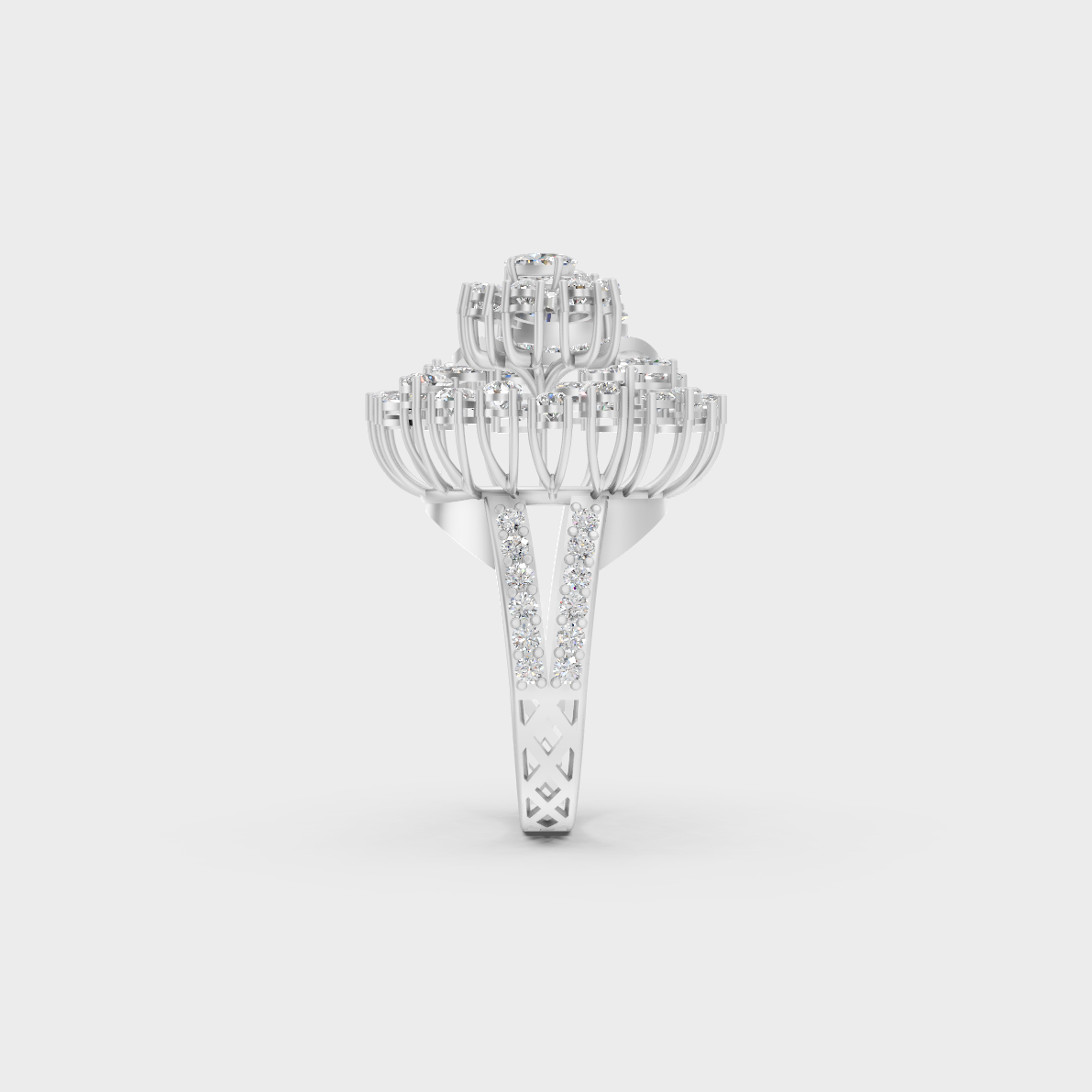 Exquisite prong details securing the Marquise Oval Pear Round Cut Lab Diamonds on a polished 950 Platinum Band.