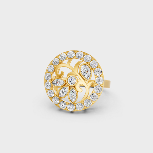 Close-up view of a 1.39 Carat Multishape Lab-Grown Diamond Cocktail Ring beautifully set in 14K Yellow Gold.