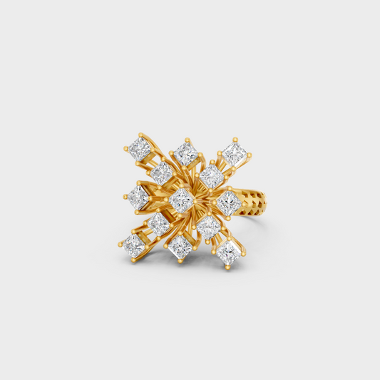 Close-up view of a 2.21 Carat Princess Cut Lab-Grown Diamond Cocktail Ring in 14K Yellow Gold.