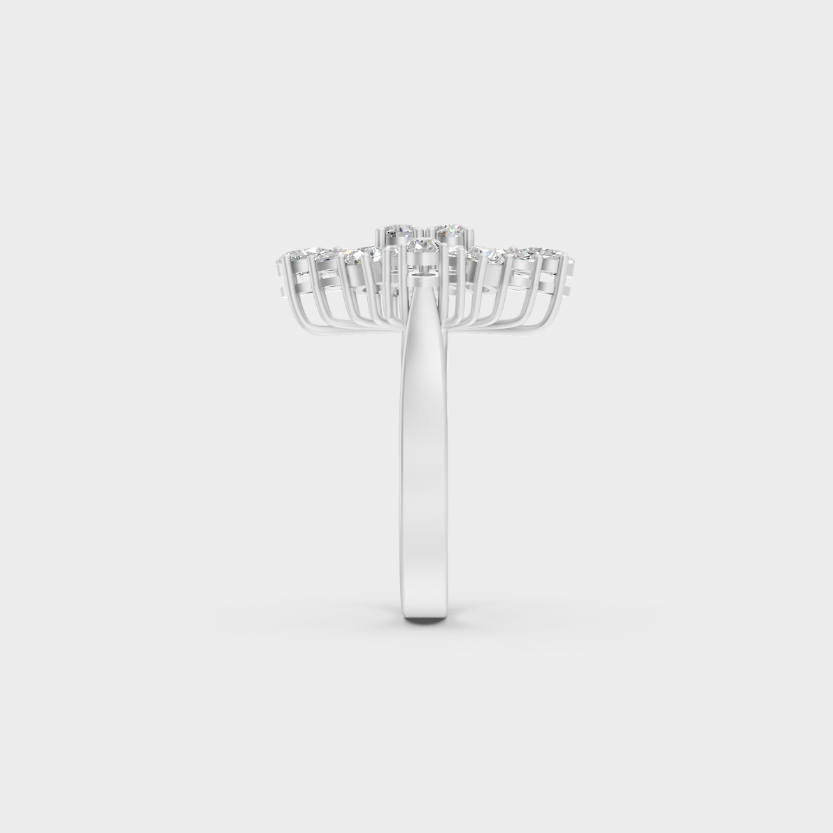 Exquisite prong details securing the Marquise Pear Round Cut Lab Diamonds on a polished 950 Platinum Band.