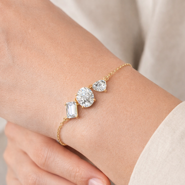 Luxury Yellow Gold Pear Baguette Emerald Oval Diamond Bracelet