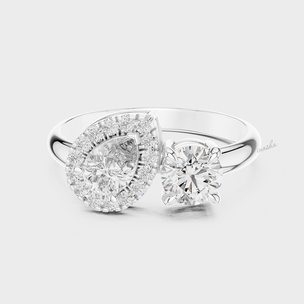 1.15 Ct Pear And Round Cut Lab Grown Diamond Halo Ring In