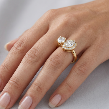 Yellow Gold Jewelry Showcasing Pear Lab Diamond Halo Design