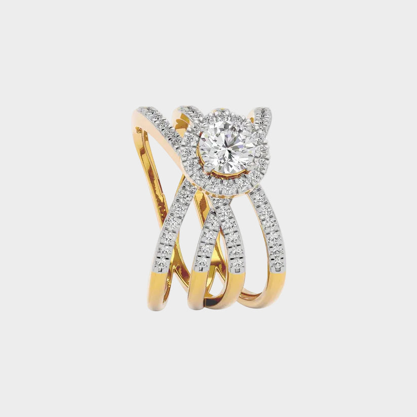 Hallmarked yellow gold cocktail ring with brilliant ethical diamonds