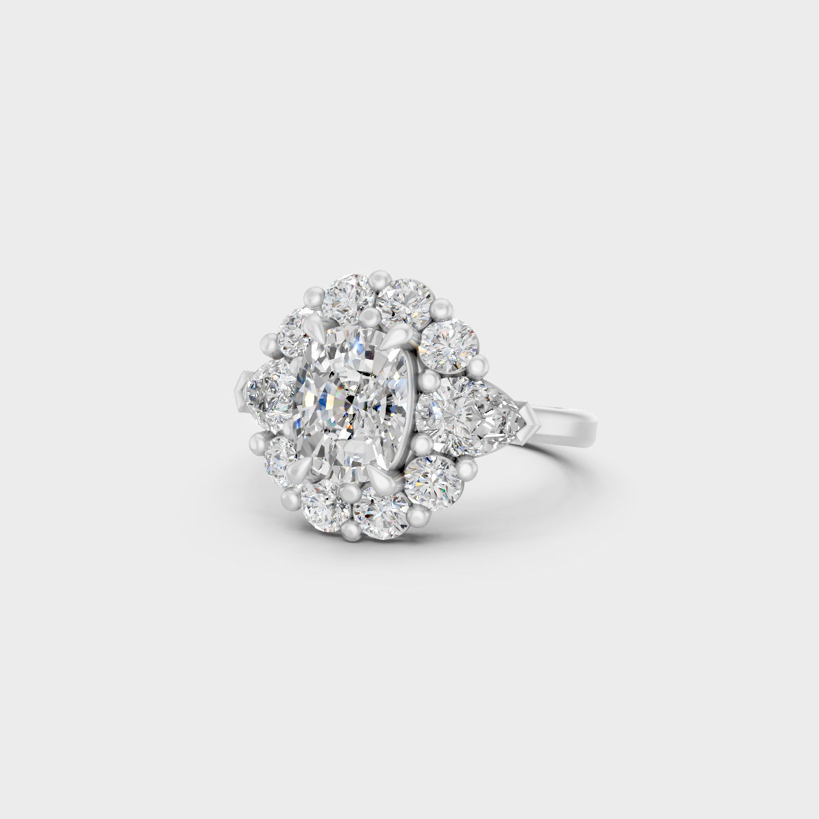 Certified 4.12 Carat Multishape (Cushion, Round, Pear) Cut Lab-Grown Diamond Halo Ring in 950 Platinum.