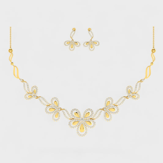 Lab-Grown Round Cut Diamond Necklace Set with Earrings in Yellow Gold