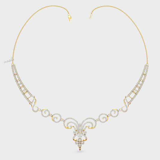 Certified Lab-Grown Diamond Necklace with radiant Round Cut Diamonds in Hallmark Yellow Gold.