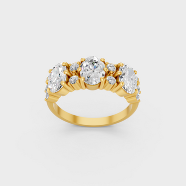 Majestic 2.30 Ct Oval and Round Lab-Grown Diamond Wedding Band in a polished 14K Yellow Gold setting.