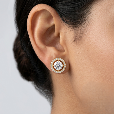 Certified 2.55 Ct Total Round Cut Lab-Grown Diamond Halo Stud Earrings (1.275 Ct Each) in 9K, 14K, 18K Yellow, Rose, White Hallmark Gold & 950 Platinum.