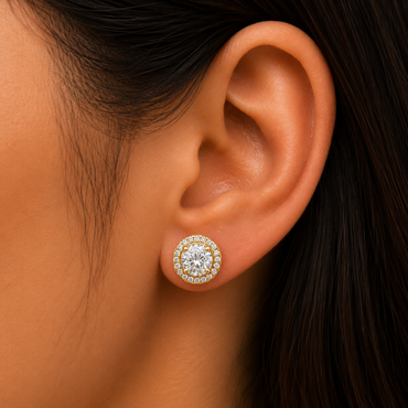Halo Round Lab Grown Diamond Stud Earrings In 14K Yellow Gold