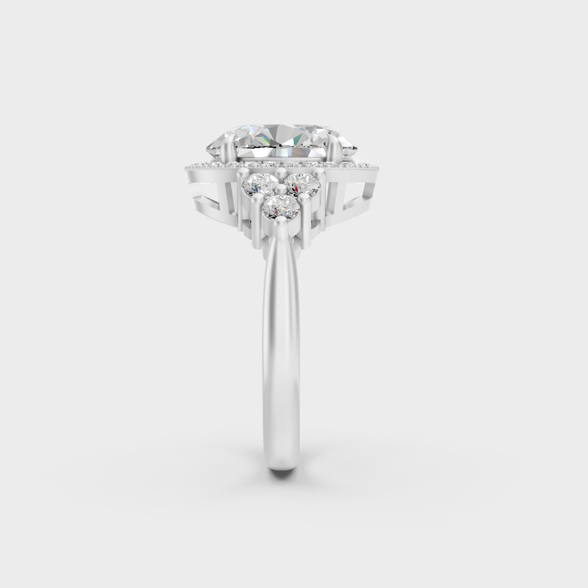 Top-Down View of 4.37 Ct Oval and Round Lab-Grown Diamond Halo Ring showcasing brilliant clarity in 950 Platinum.