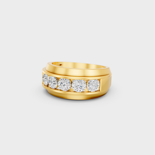Certified 1.82 Carat Round-Cut Lab-Grown Diamond Men's Band in 18K Yellow Gold.
