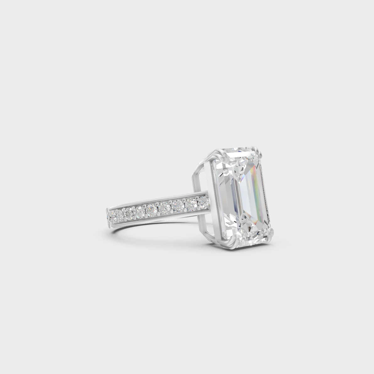 Top-Down View of 6 Ct Emerald Lab-Grown Diamond Solitaire with Accents showcasing brilliant clarity in 950 Platinum.