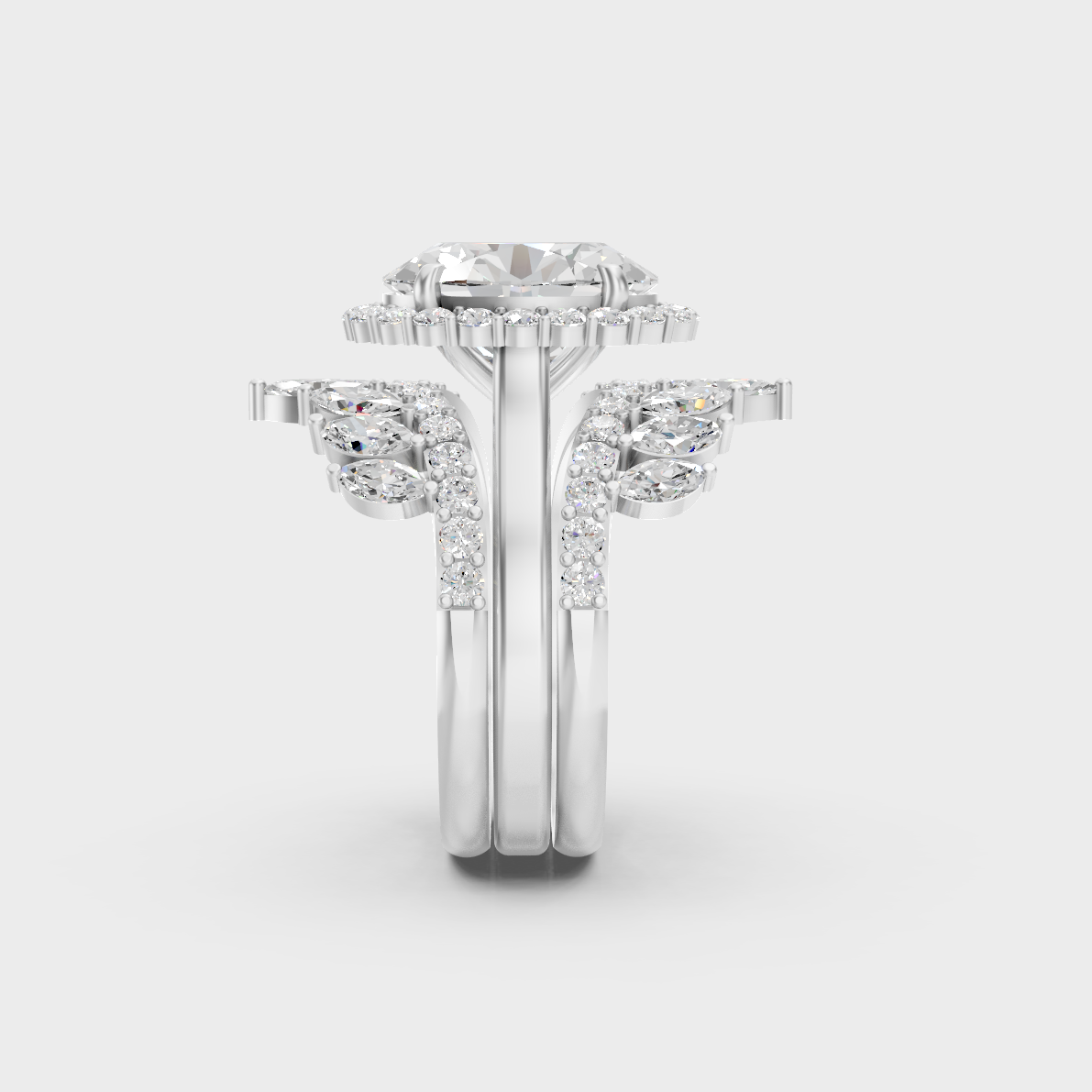 High-Durability 5.32 Ct Multishape Lab-Grown Diamond Bridal Ring Set featuring oval, round, and marquise cuts, premium 950 Platinum.