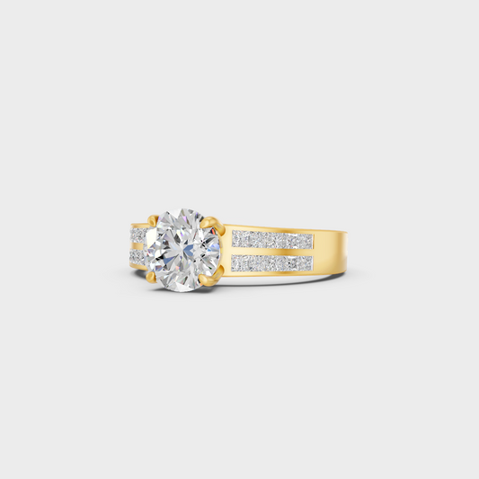 Certified 2.6 Carat Round and Princess-Cut Lab-Grown Diamond Solitaire with Accents Ring in 18K Yellow Gold.