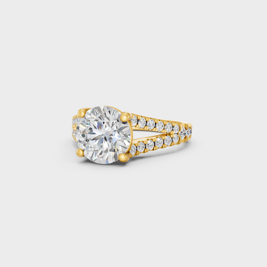 Certified 2.5 Carat Round-Cut Lab-Grown Diamond Solitaire with Accents Ring in 18K Yellow Gold.