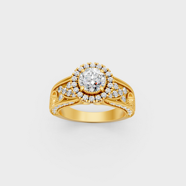 Majestic 1.64 Ct Round Lab-Grown Diamond Engagement Ring with side accents in a polished 14K Yellow Gold setting.