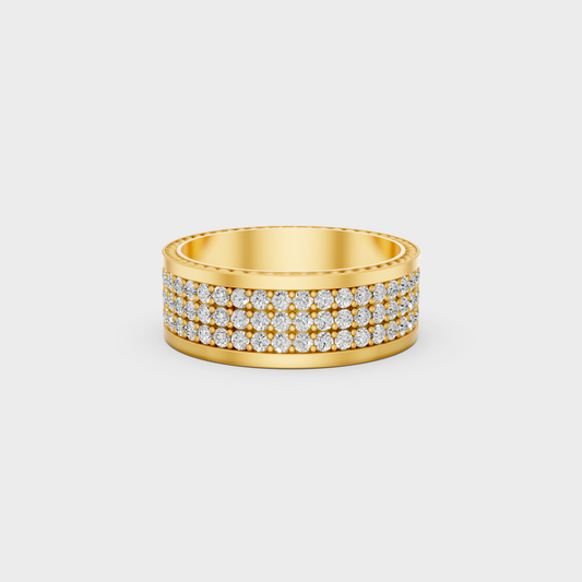 3.08 carat round cut lab grown diamond mens band in 18k yellow gold front view