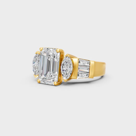 3.20 carat multishape lab grown diamond ring set in 18k yellow gold front view