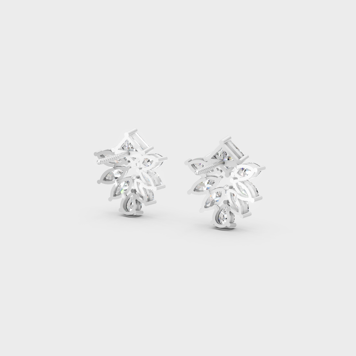 Contemporary style display of 2.30 Carat Sustainable Diamond Stud Earrings in radiant 18K White Gold.
