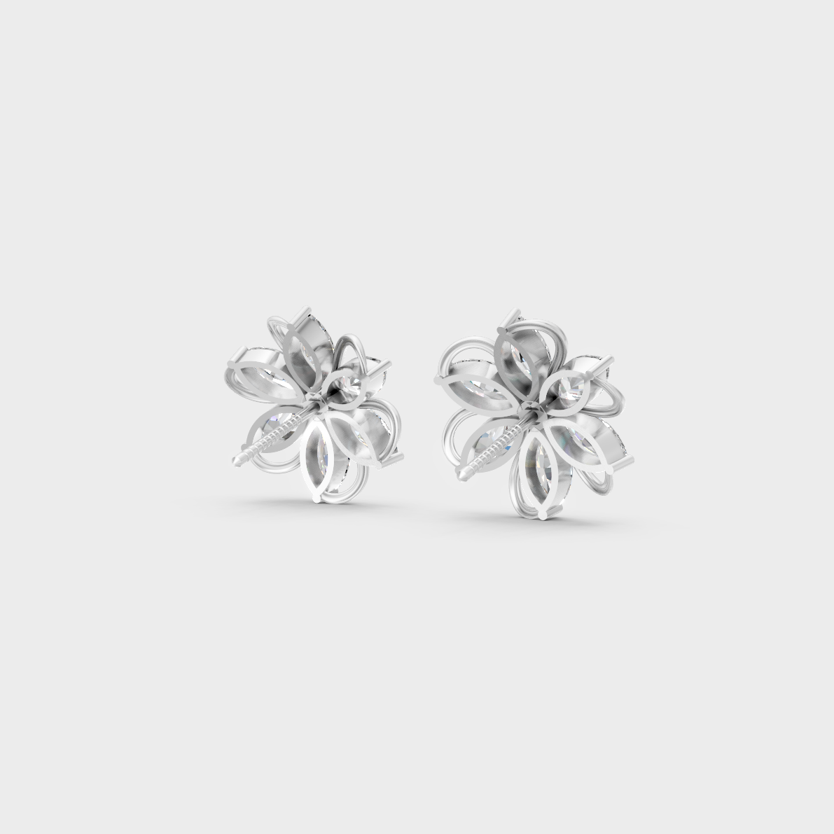 1.72 Ct Marquise & Round Lab Diamond Stud Earrings