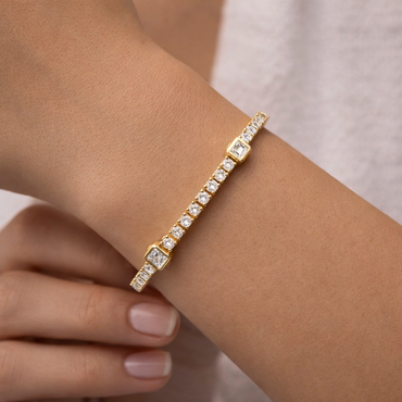 Luxury Asscher Lab Diamond Bracelet Yellow Gold