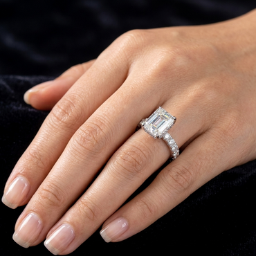 14K White gold lab grown diamond halo ring emerald and round cut